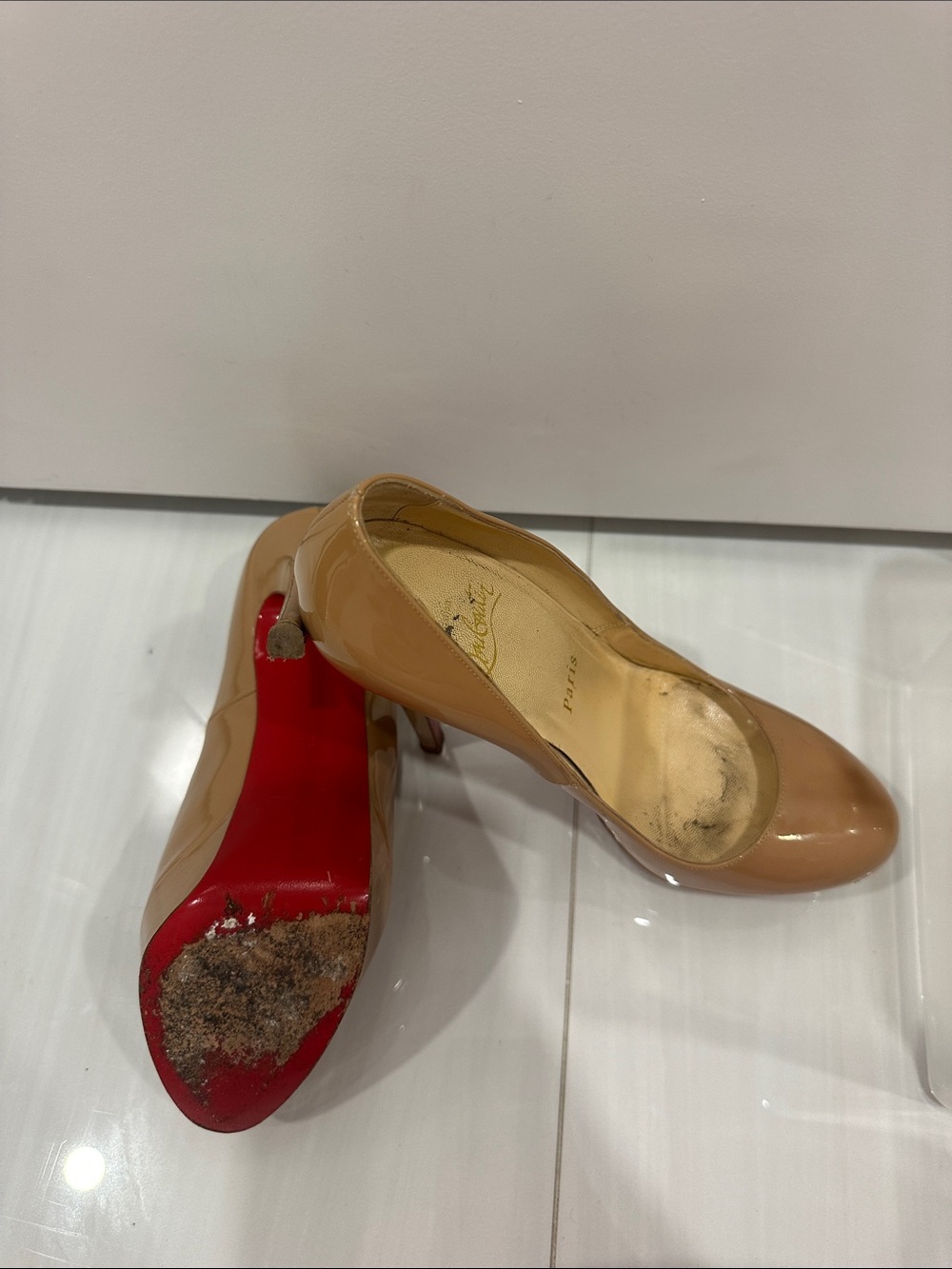 Christian Louboutin Camel Patent Round-Toe Pumps - Picture 2 of 2